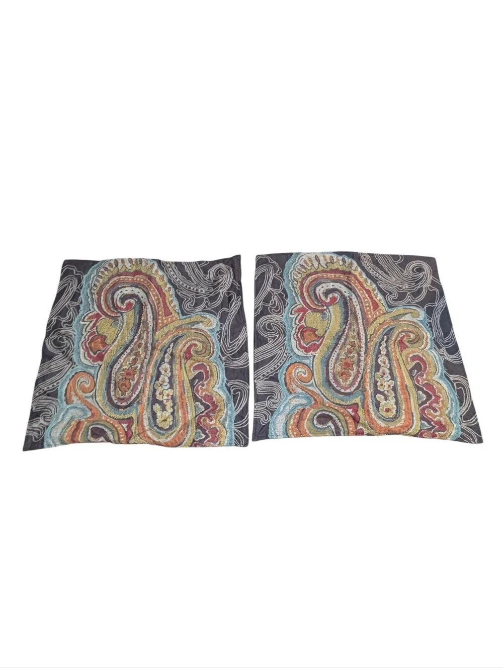 Pottery Barn Houston Paisley Pillow Cover Euro Sham Embroidered 24x24 set of 2